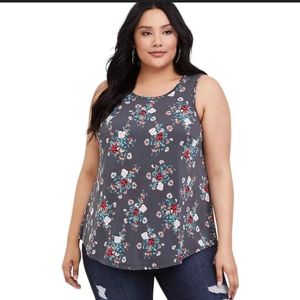 Torrid Gray Crape Tank Floral 2X